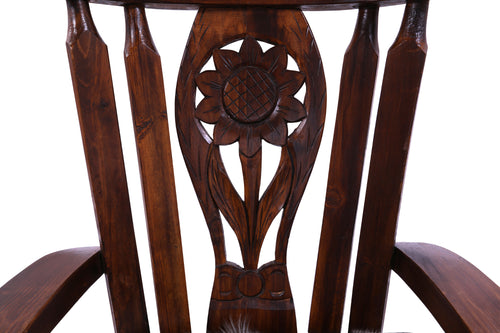 Wooden Rocking Chair Handcarved Back Sunflower Removable Hair-On Cowhide Pillow