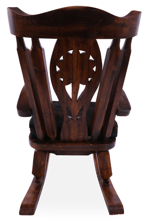 Wooden Rocking Chair Handcarved Back Sunflower Removable Hair-On Cowhide Pillow