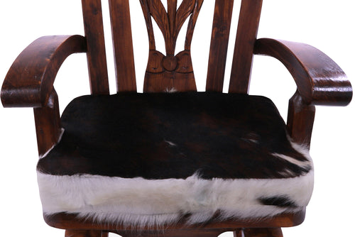 Wooden Rocking Chair Handcarved Back Sunflower Removable Hair-On Cowhide Pillow