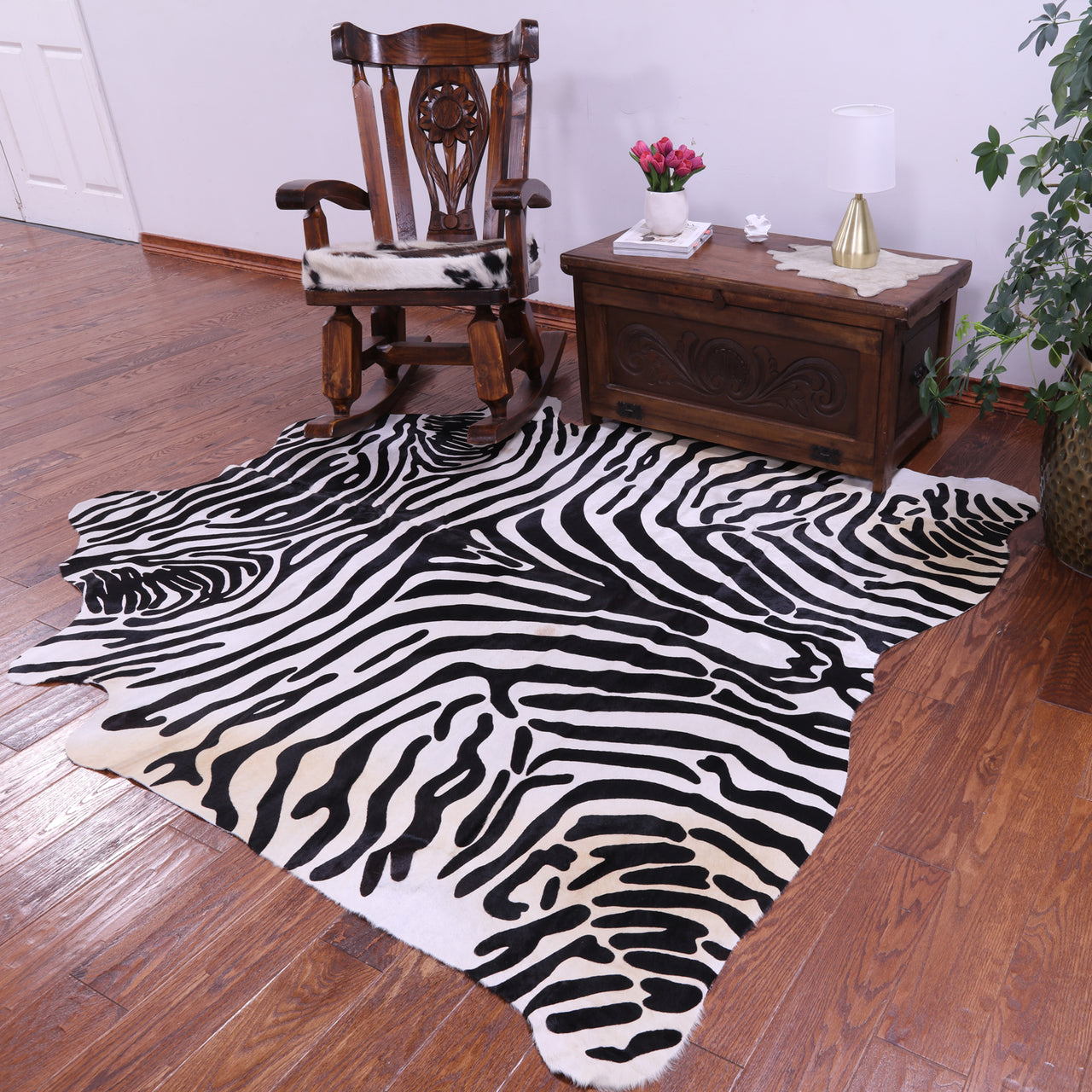 Zebra Animal Print Natural Cowhide Rug