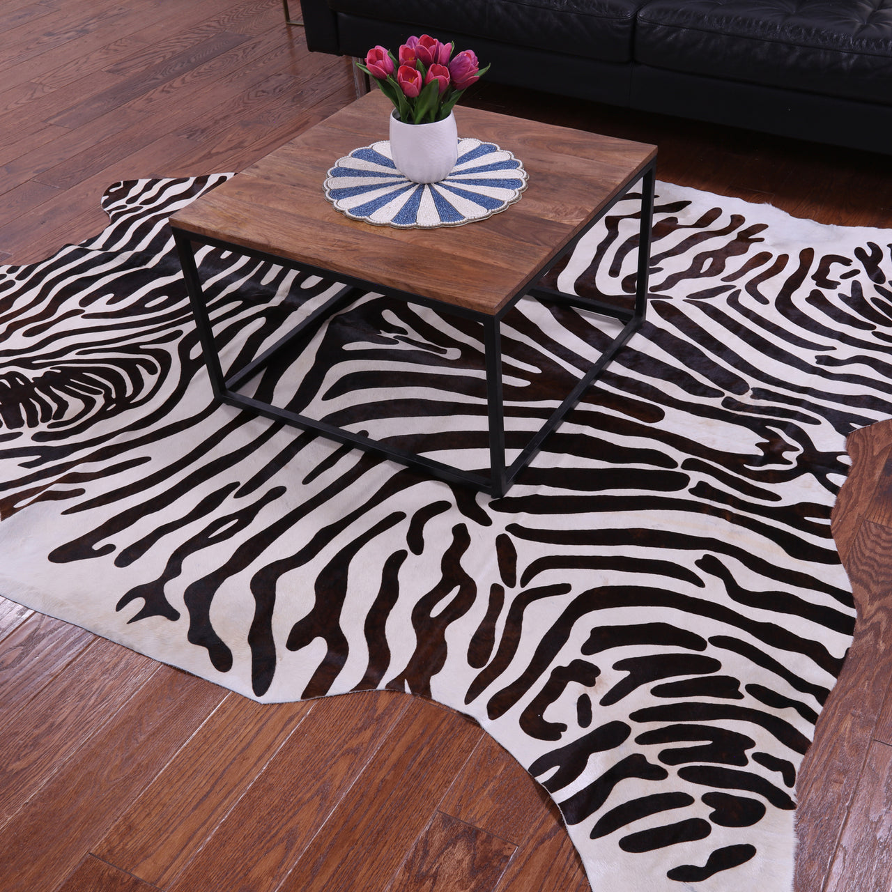 Zebra Animal Print Natural Cowhide Rug