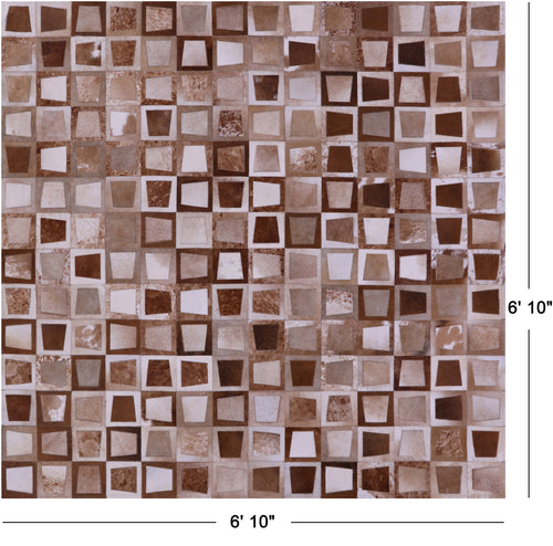 Wabi-Sabi Brown & White Square Patchwork Natural Cowhide Rug - 6' 10