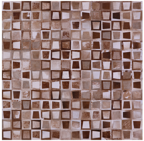 Wabi-Sabi Brown & White Square Patchwork Natural Cowhide Rug - 6' 10