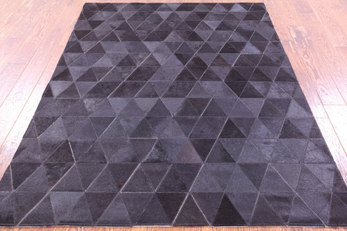 Black Patchwork Natural Cowhide Rug - 5' 0