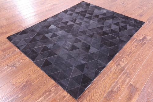 Black Patchwork Natural Cowhide Rug - 5' 0