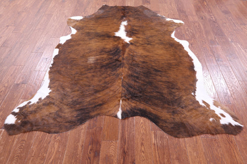 Brindle Brown & White Natural Cowhide Rug - Large 7'0