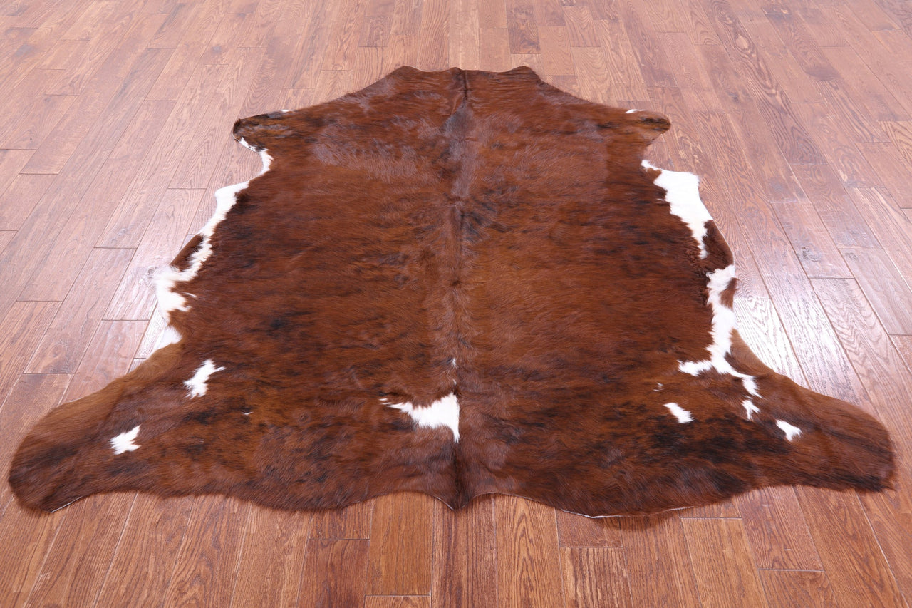 Brown & White Natural Cowhide Rug - Large 6'4"H x 6'5"W