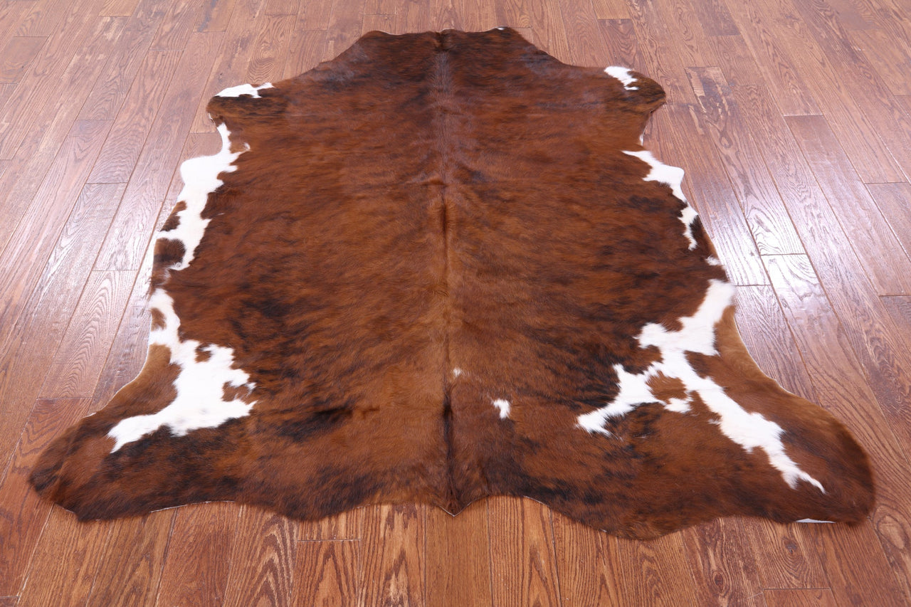 Brown & White Natural Cowhide Rug - Large 6'4"H x 5'10"W