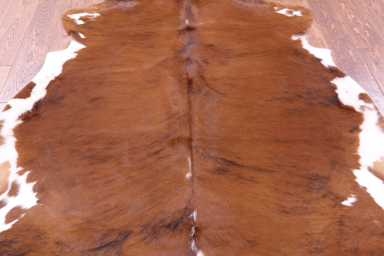 Brown & White Natural Cowhide Rug - Medium 6'1"H x 5'7"W