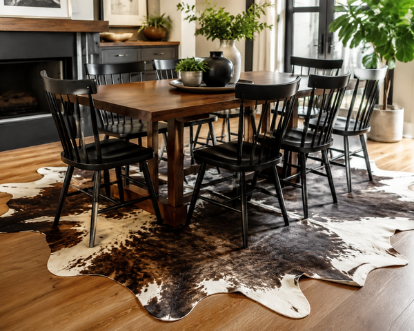 Cowhide Rug Under Dining Table: Sizing, Placement & Care Tips