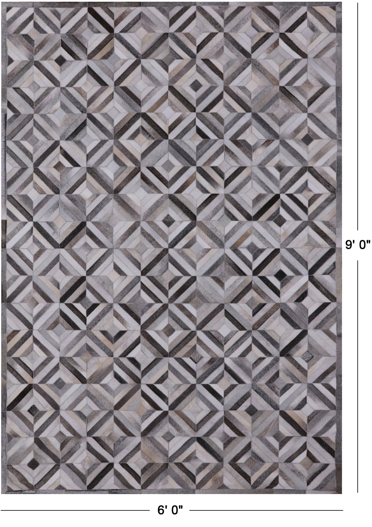 Grey Patchwork Natural Cowhide Rug - 6' 0" x 9' 0"