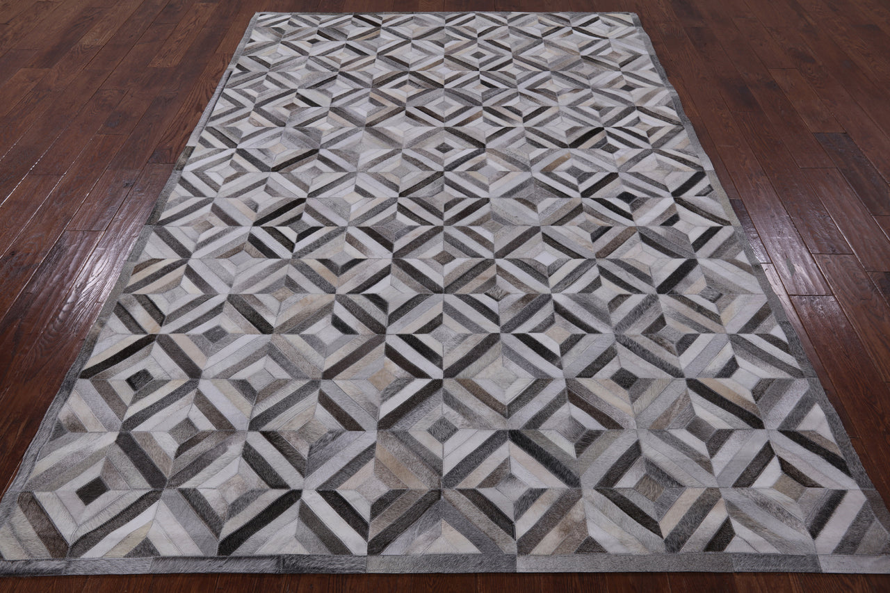 Grey Patchwork Cowhide Rug - 6' 0" x 9' 0"