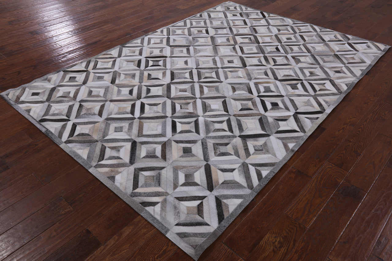 Grey Patchwork Cowhide Rug - 6' 0" x 9' 0"