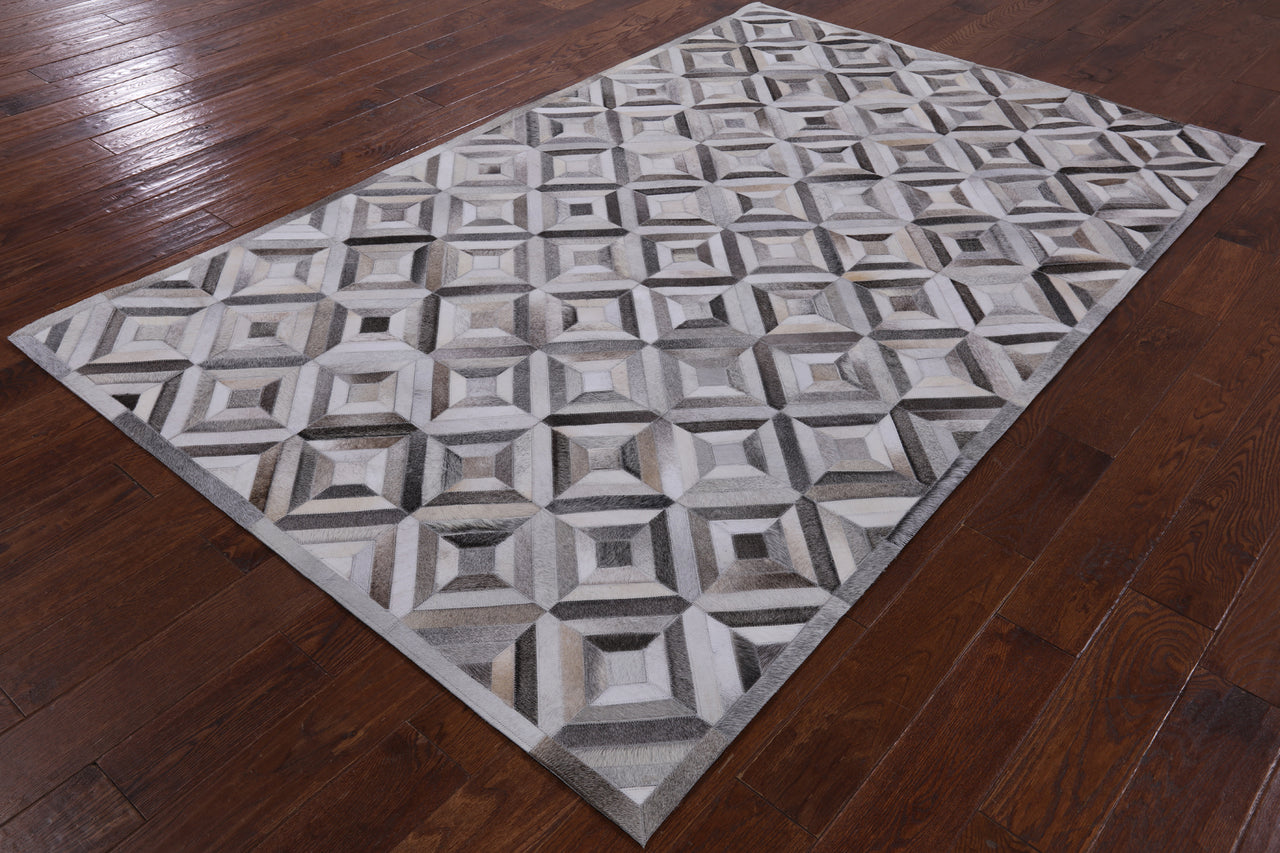 Grey Patchwork Cowhide Rug - 5' 0" x 8' 0"