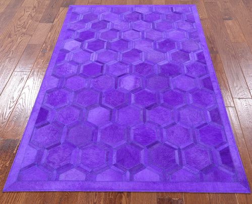 Purple Patchwork Natural Cowhide Rug - 4' 0