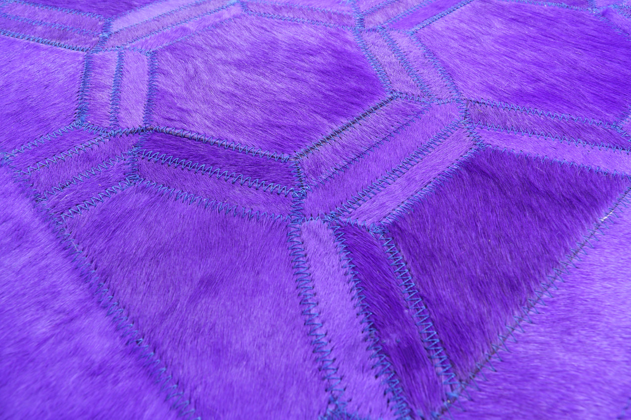 Purple Patchwork Cowhide Rug - 4' 0" x 6' 0"