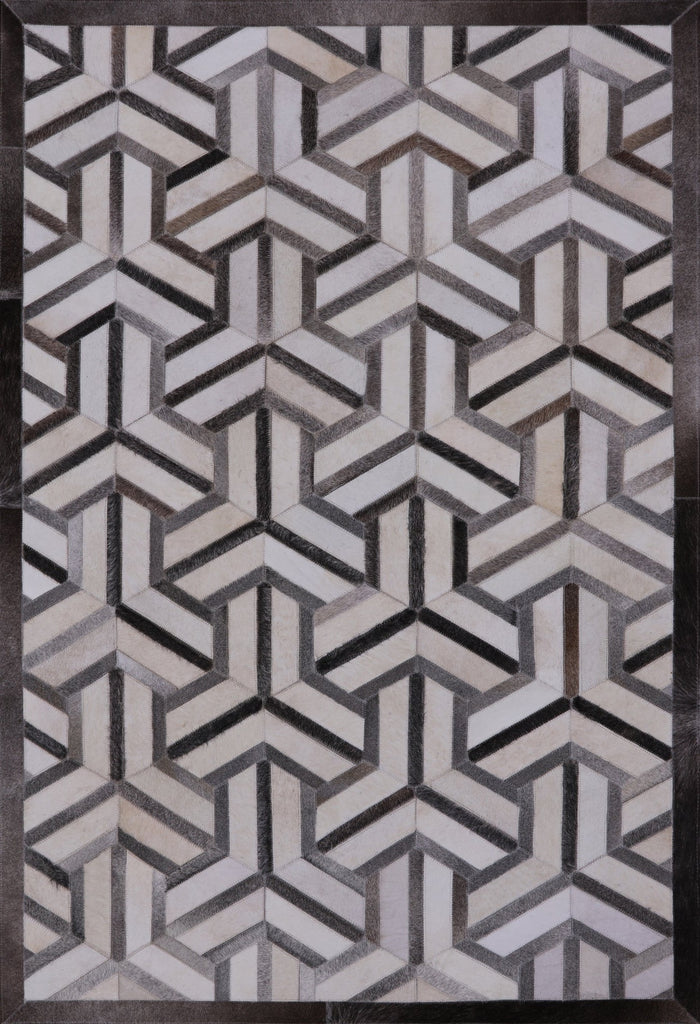 Grey & White Patchwork Natural Cowhide Rug - 4' 0" x 6' 0"