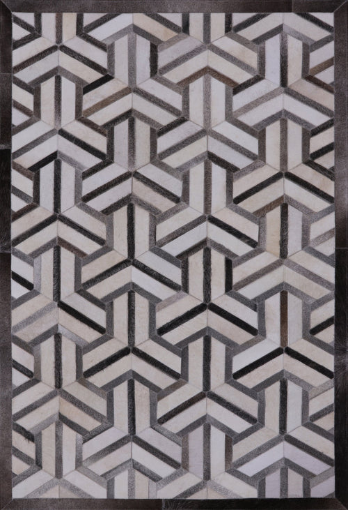 Grey & White Patchwork Natural Cowhide Rug - 4' 0