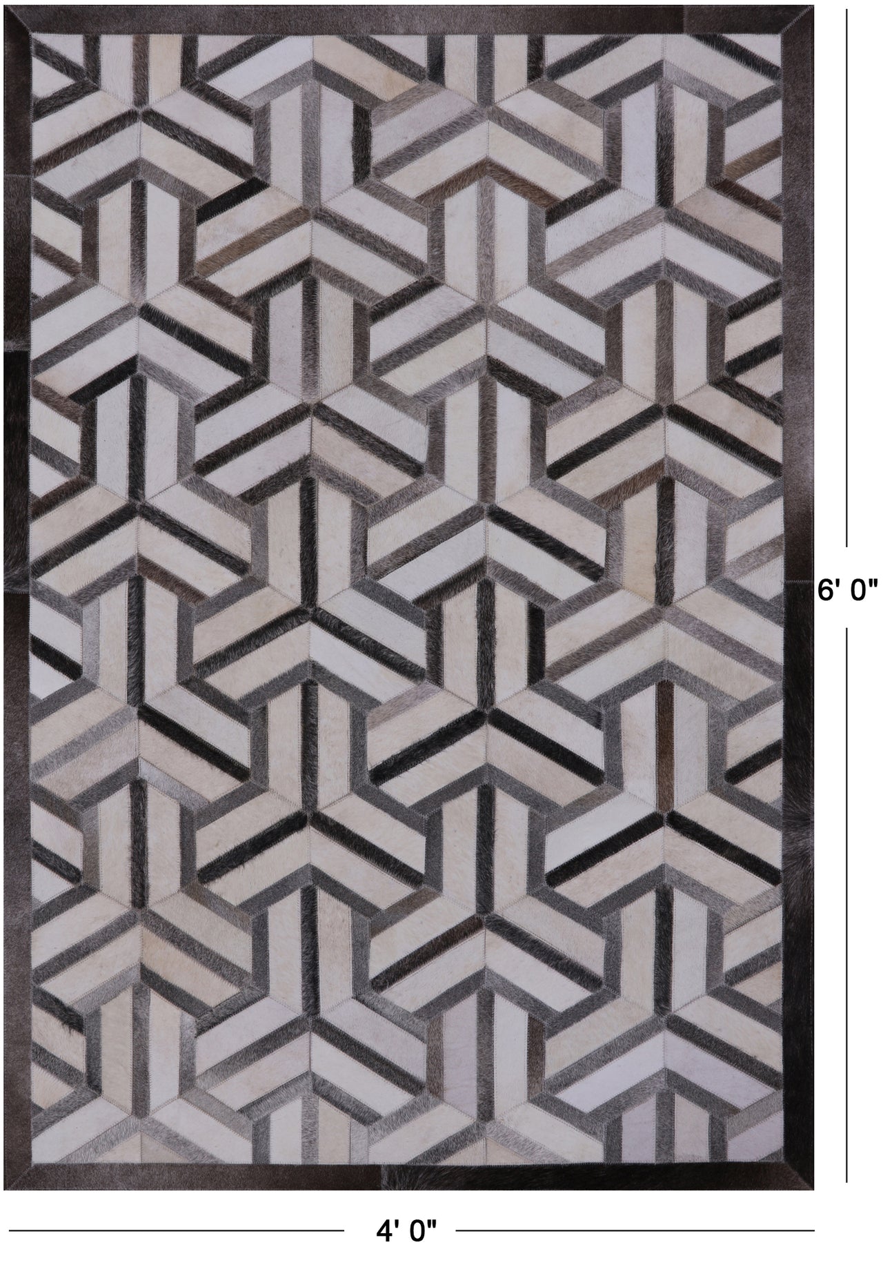 Grey & White Patchwork Natural Cowhide Rug - 4' 0" x 6' 0"