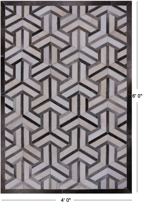 Grey & White Patchwork Natural Cowhide Rug - 4' 0