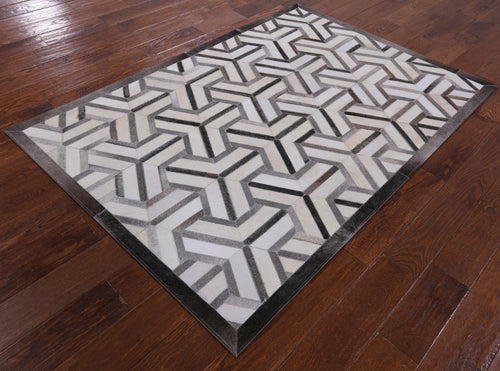 Grey & White Patchwork Natural Cowhide Rug - 4' 0