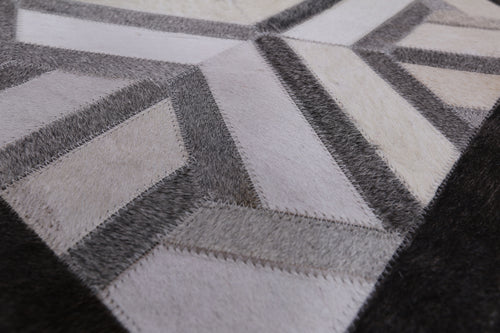 Grey & White Patchwork Natural Cowhide Rug - 4' 0