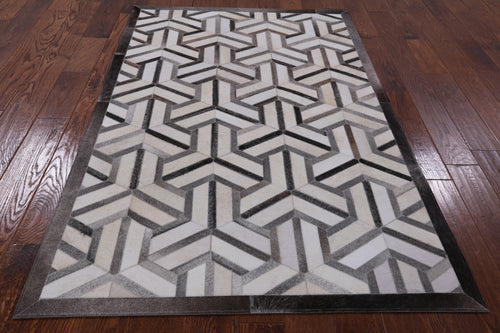 Grey & White Patchwork Natural Cowhide Rug - 4' 0