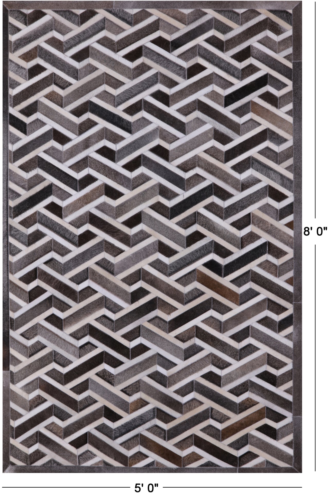 Grey Patchwork Natural Cowhide Rug - 5' 0" x  8' 0"