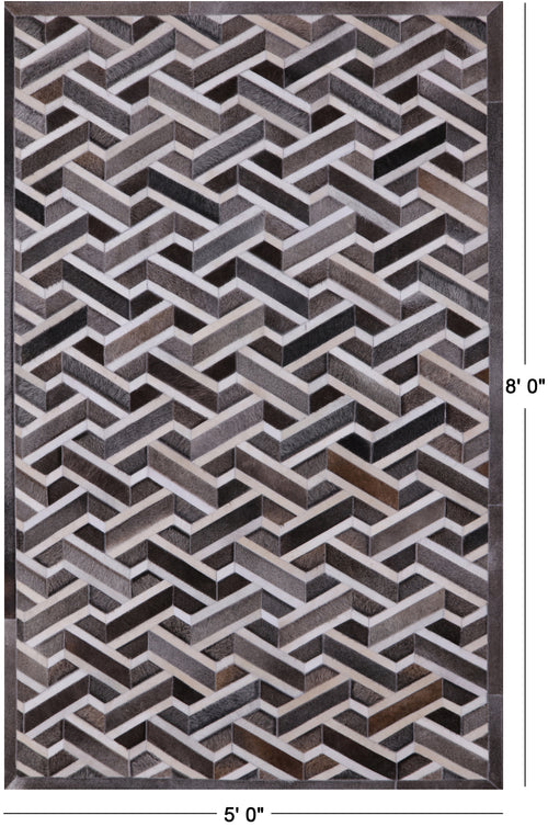 Grey Patchwork Natural Cowhide Rug - 5' 0
