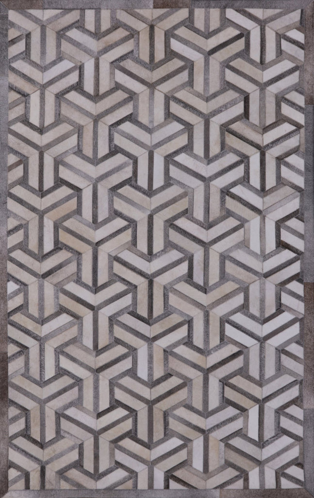 Grey & White Patchwork Natural Cowhide Rug - 5' 0" x 8' 0"