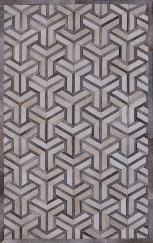 Grey & White Patchwork Natural Cowhide Rug - 5' 0
