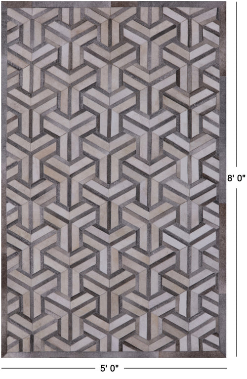 Grey & White Patchwork Natural Cowhide Rug - 5' 0