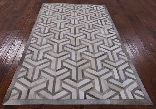Grey & White Patchwork Natural Cowhide Rug - 5' 0