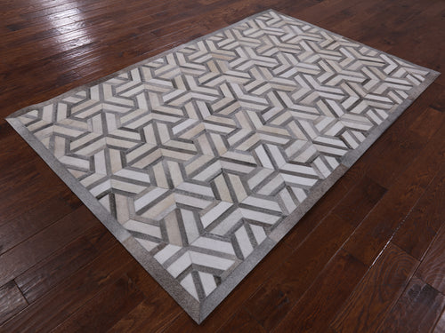 Grey & White Patchwork Natural Cowhide Rug - 5' 0