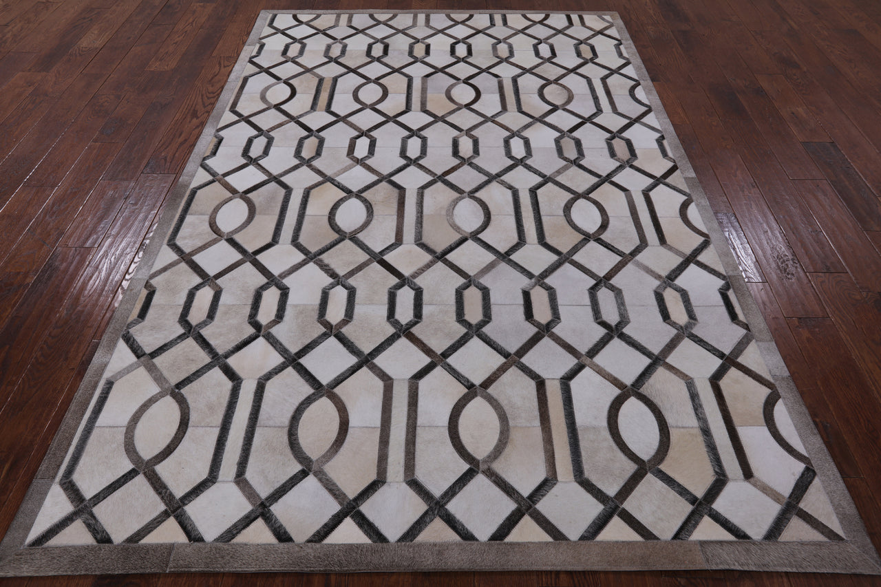 Grey & White Patchwork Natural Cowhide Rug - 6' 0" x 9' 0"