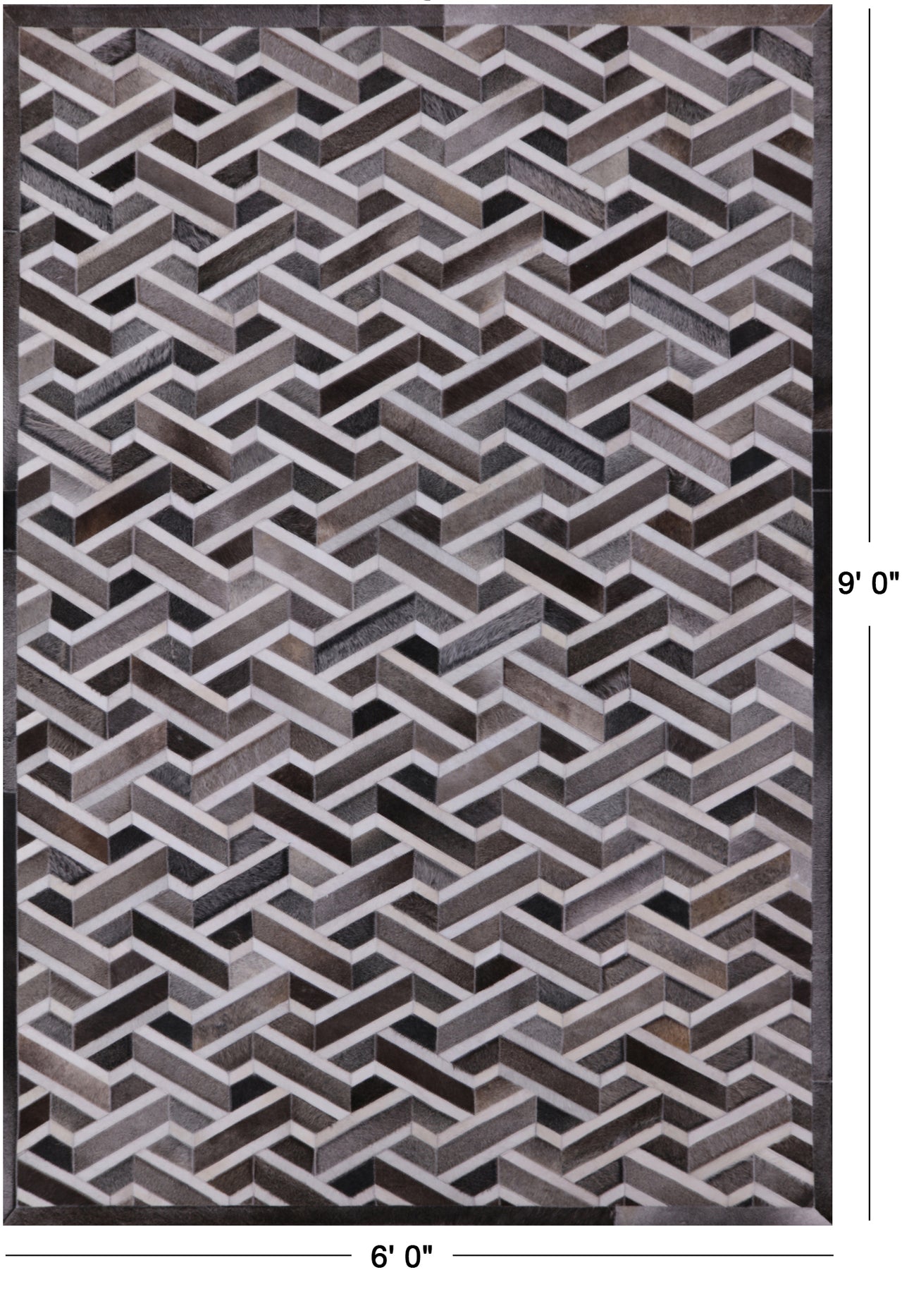Grey Patchwork Natural Cowhide Rug - 6' 0" x 9' 0"