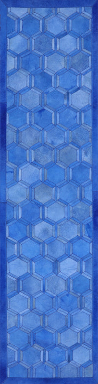 Thumbnail for Blue Patchwork Cowhide Runner Rug - 2' 6