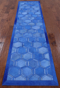 Thumbnail for Blue Patchwork Cowhide Runner Rug - 2' 6