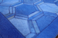 Thumbnail for Blue Patchwork Cowhide Runner Rug - 2' 6