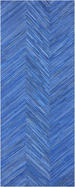 Clearance Blue Patchwork Natural Cowhide Runner Rug - 3' 10" x 9' 11"