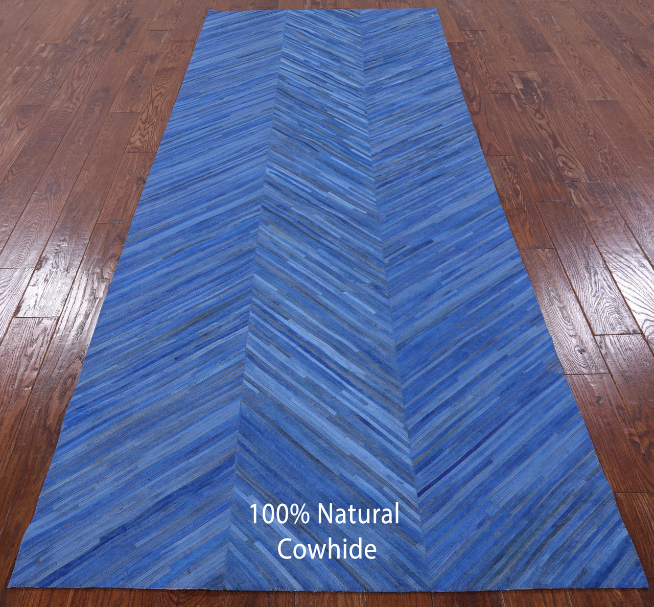 Clearance Blue Patchwork Natural Cowhide Runner Rug - 3' 10" x 9' 11"