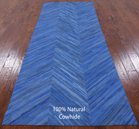 Thumbnail for Clearance Blue Patchwork Natural Cowhide Runner Rug - 3' 10