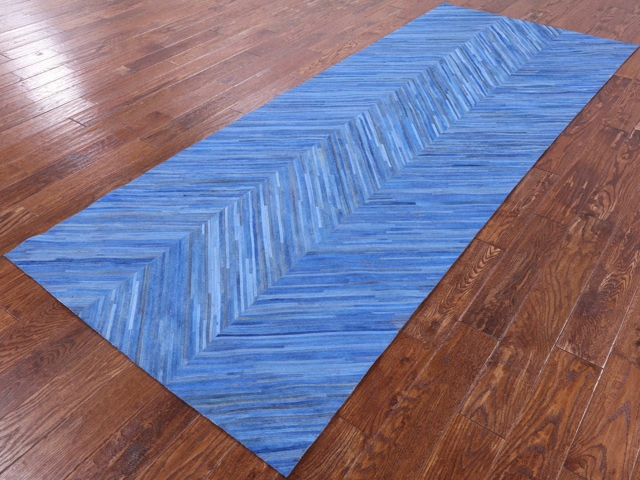 Clearance Blue Patchwork Natural Cowhide Runner Rug - 3' 10" x 9' 11"