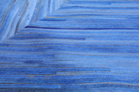 Thumbnail for Clearance Blue Patchwork Natural Cowhide Runner Rug - 3' 10