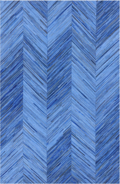 Clearance Blue Patchwork Natural Cowhide Rug - 5' 6" x 8' 6"