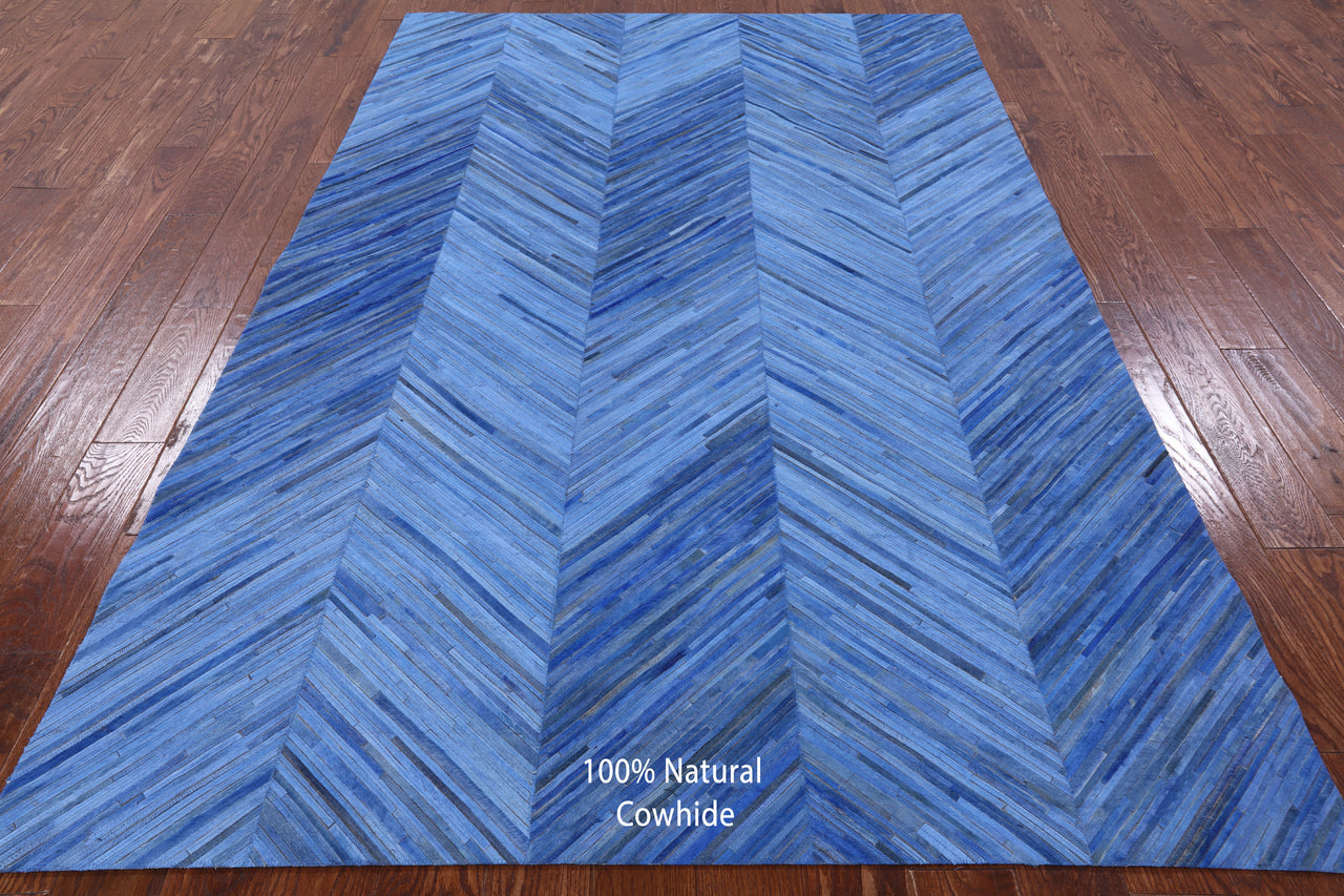 Clearance Blue Patchwork Natural Cowhide Rug - 5' 6" x 8' 6"