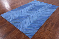 Thumbnail for Clearance Blue Patchwork Natural Cowhide Rug - 5' 6