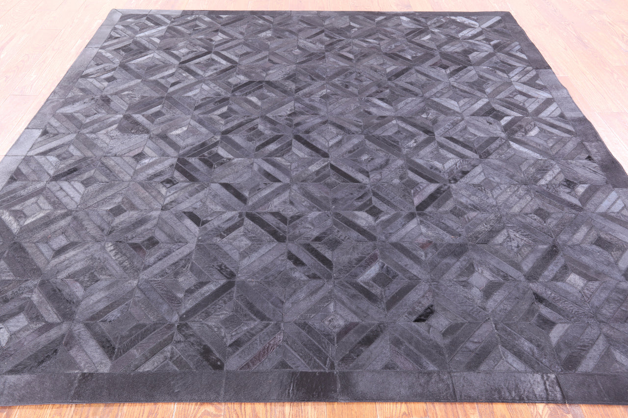 Black Square Patchwork Cowhide Rug - 8' 0" x 8' 0"