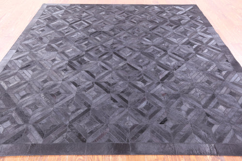 Black Square Patchwork Natural Cowhide Rug - 8' 0
