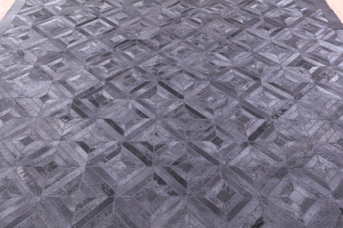 Black Square Patchwork Natural Cowhide Rug - 8' 0